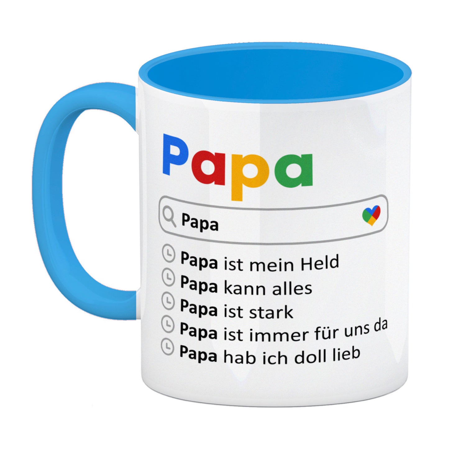 Papa ist mein Held Suchmaschine Kaffeebecher in hellblau