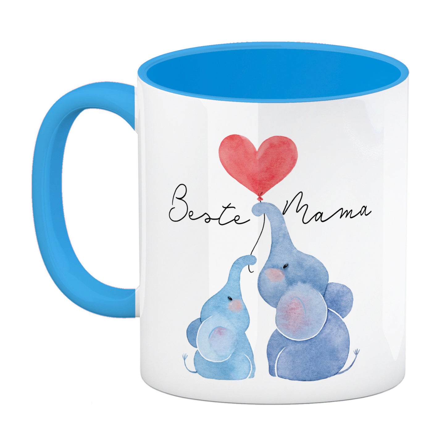 Elefant Mutter und Kind Kaffeebecher in hellblau mit Spruch Beste Mama