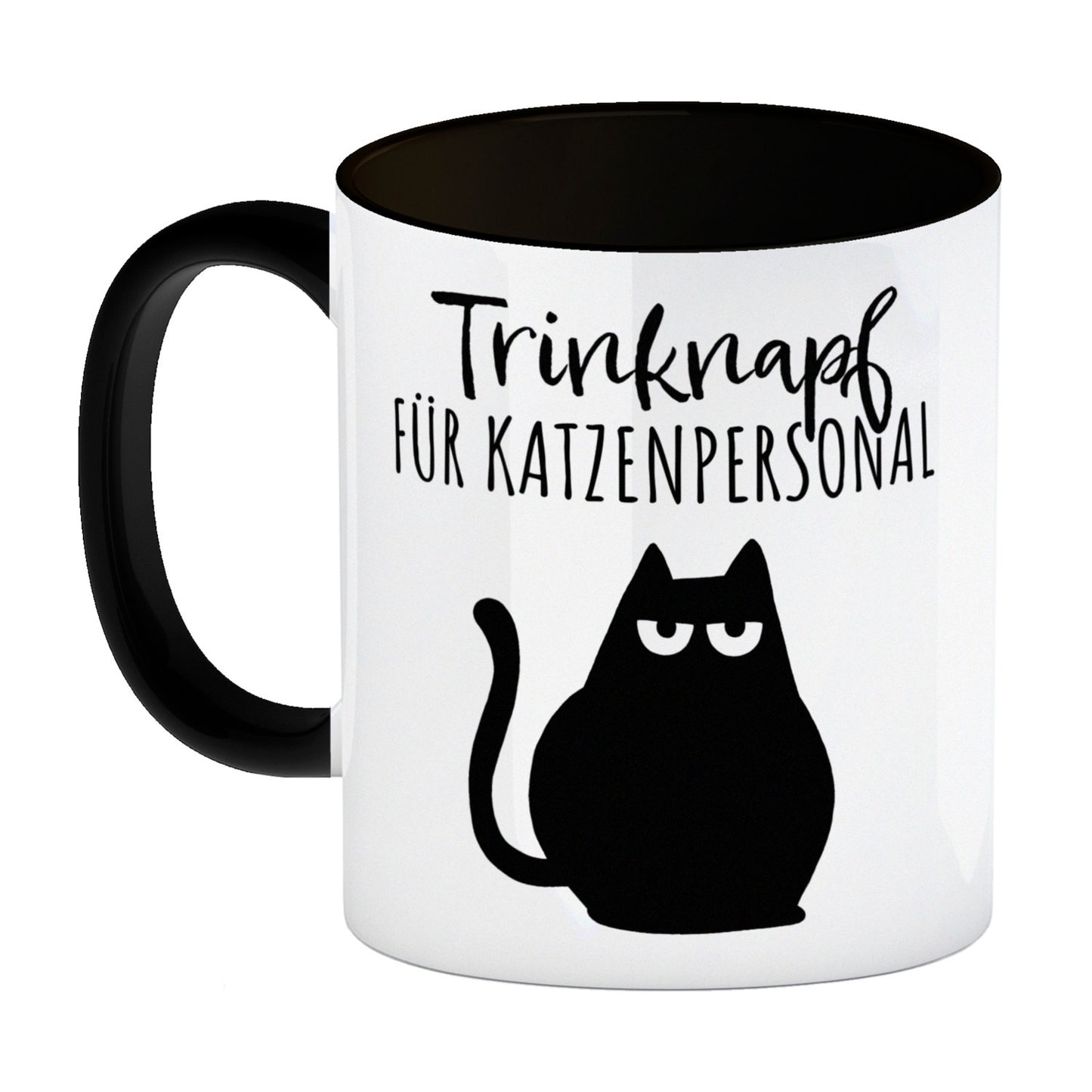 Katze Kaffeebecher in schwarz mit Spruch Trinknapf für Katzenbesitzer