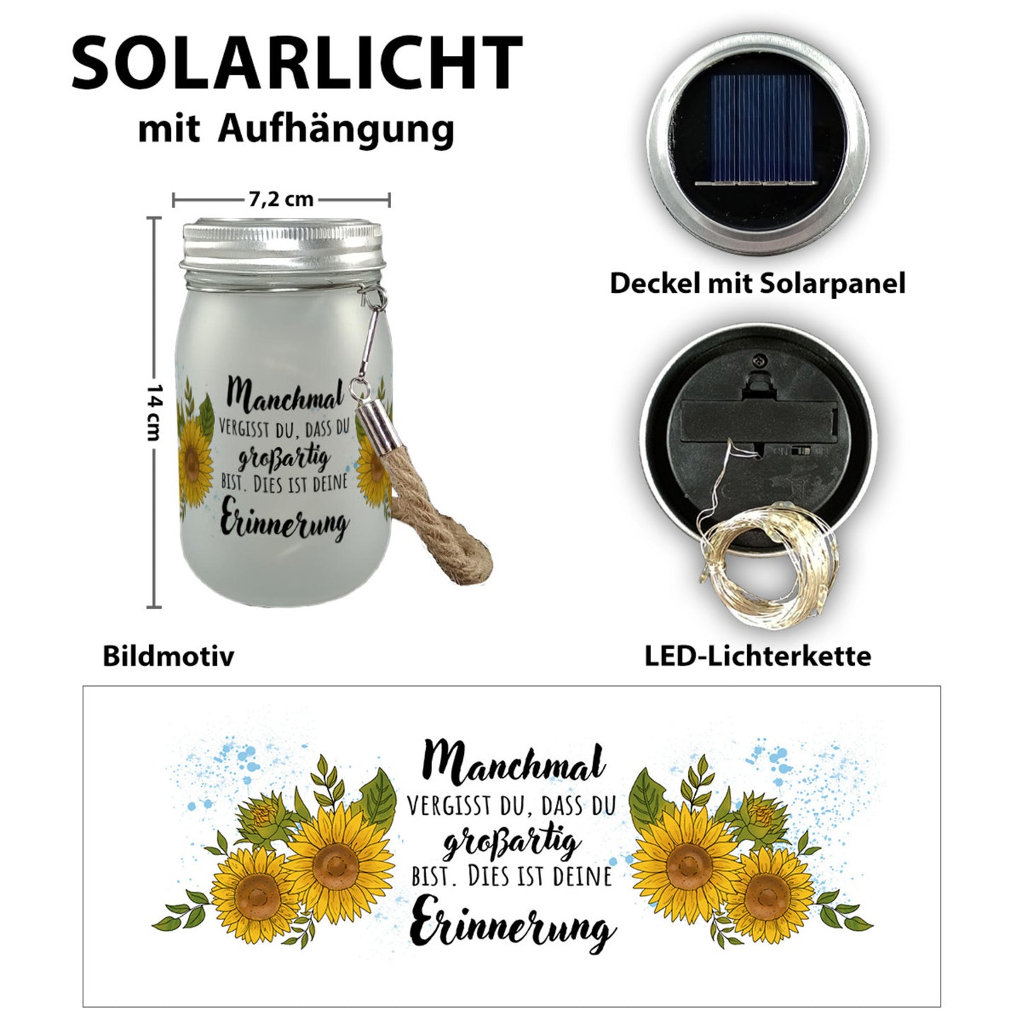 Du bist großartig Solarlicht mit Sonnenblumen und Spruch