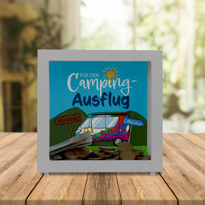 Für den Camping-Ausflug Rahmen Spardose aus Holz