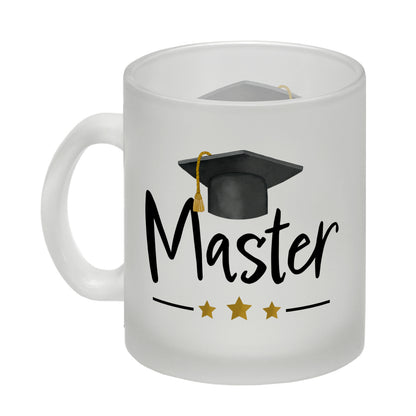 Master bestanden Glas Tasse mit Masterhut