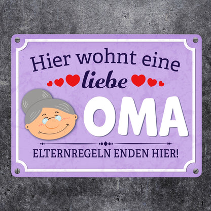 Hier wohnt eine liebe Oma Metallschild in 15x20 cm