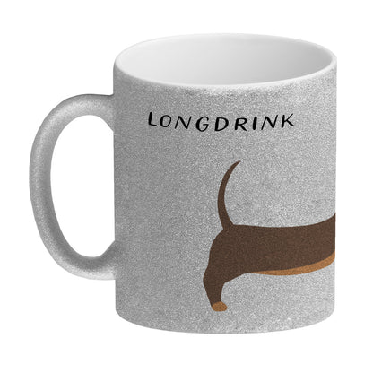 Dackel Glitzer-Kaffeebecher mit Spruch Longdrink