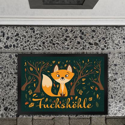 Fußmatte XL in 40x60 cm mit niedlichem Fuchs im Wald und Herbst Motiven - Fuchshöhle