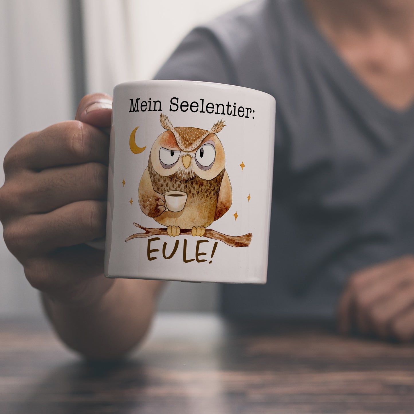 Eule Kaffeebecher mit Spruch Mein Seelentier Eule