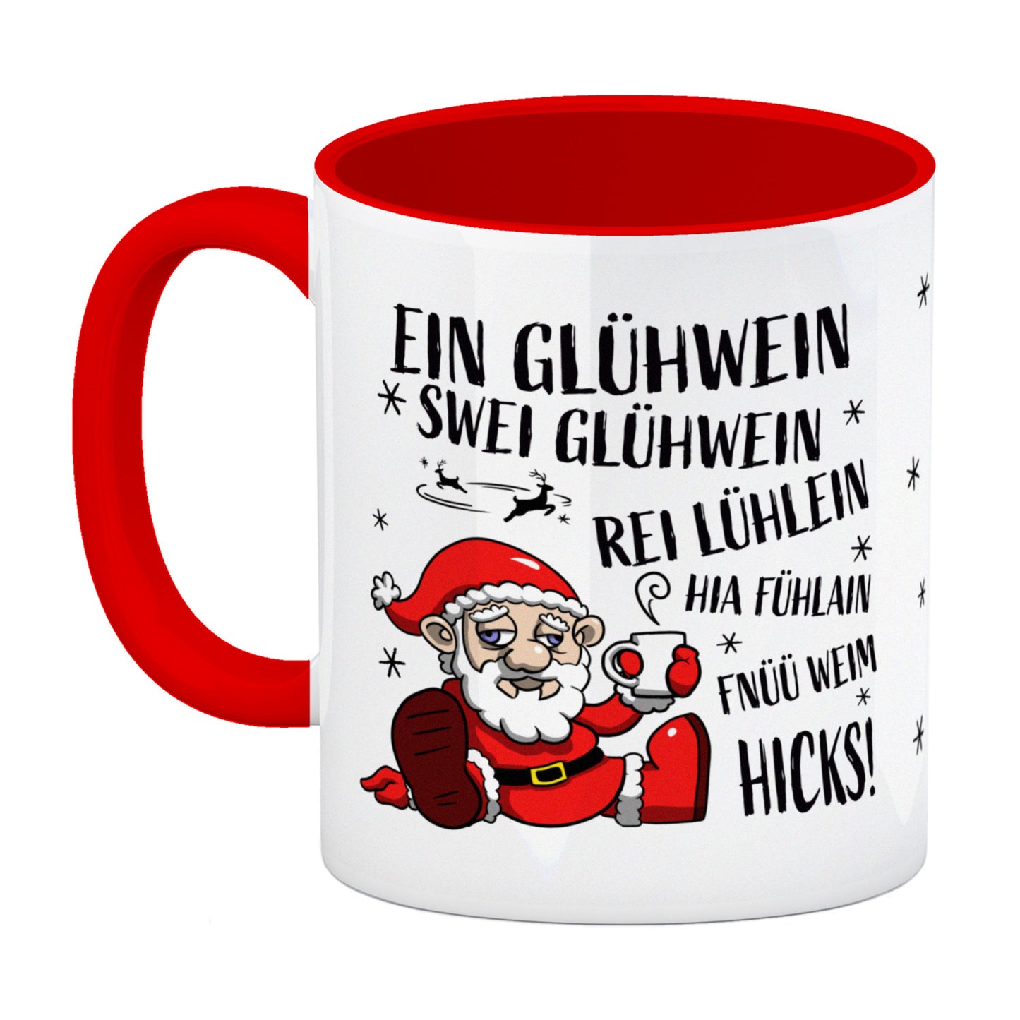 Betrunkener Weihnachtsmann Glühweintasse im Comicstil