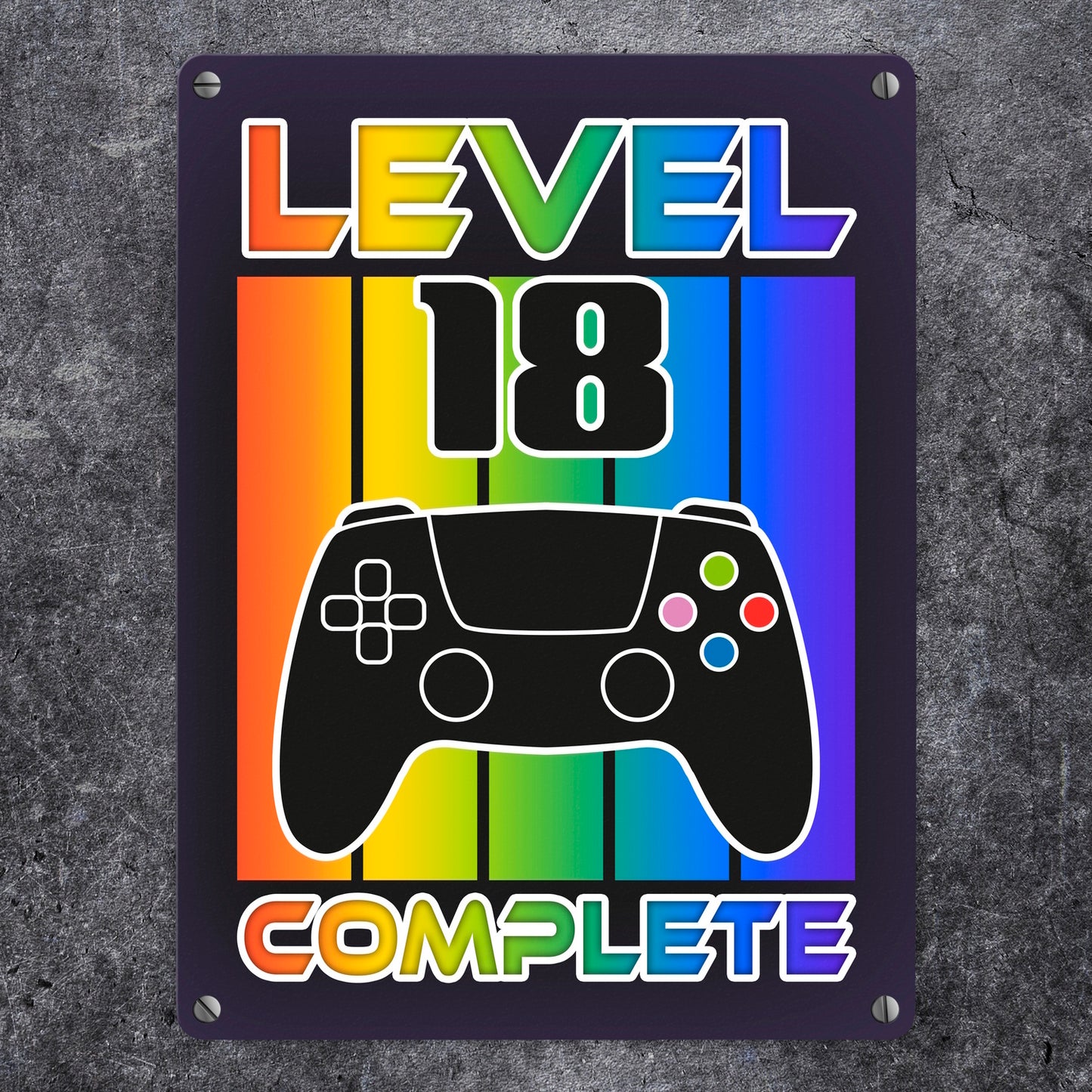 18. Geburtstag Gamer Metallschild in 15x20 cm mit Spruch Level 18 complete