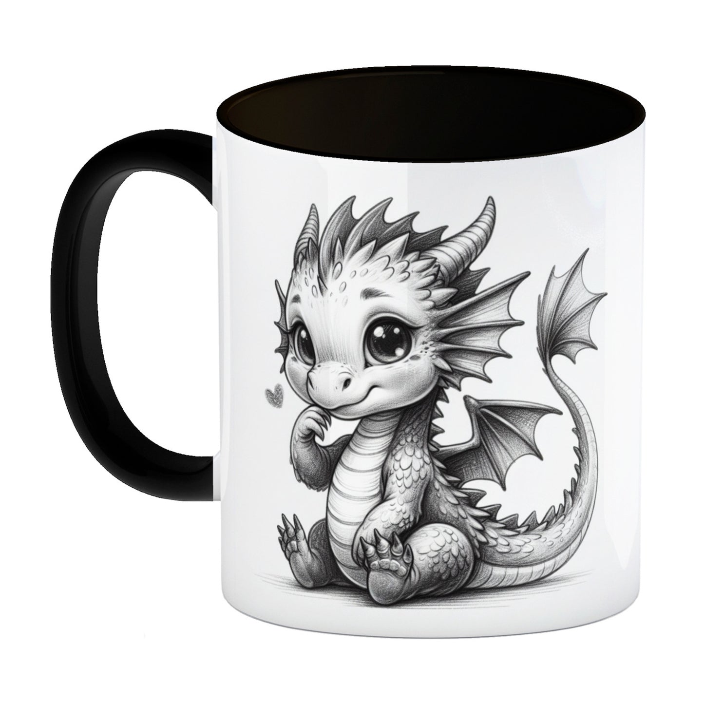 Niedlicher Drache Kaffeebecher in schwarz