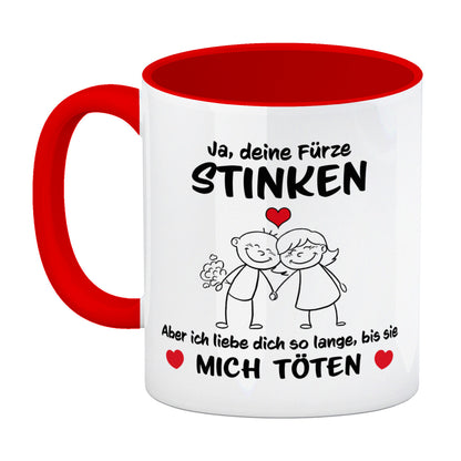 Ja, deine Fürze stinken, aber ich liebe dich trotzdem Kaffeebecher Rot