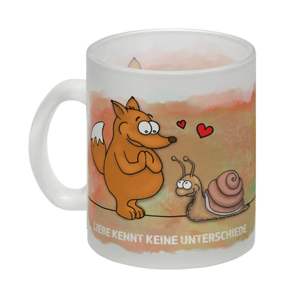 Liebe kennt keine Unterschiede Glas Tasse mit Fuchs und Schnecke Motiv