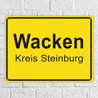 Metallschild XL mit Spruch: Wacken Ortsschild