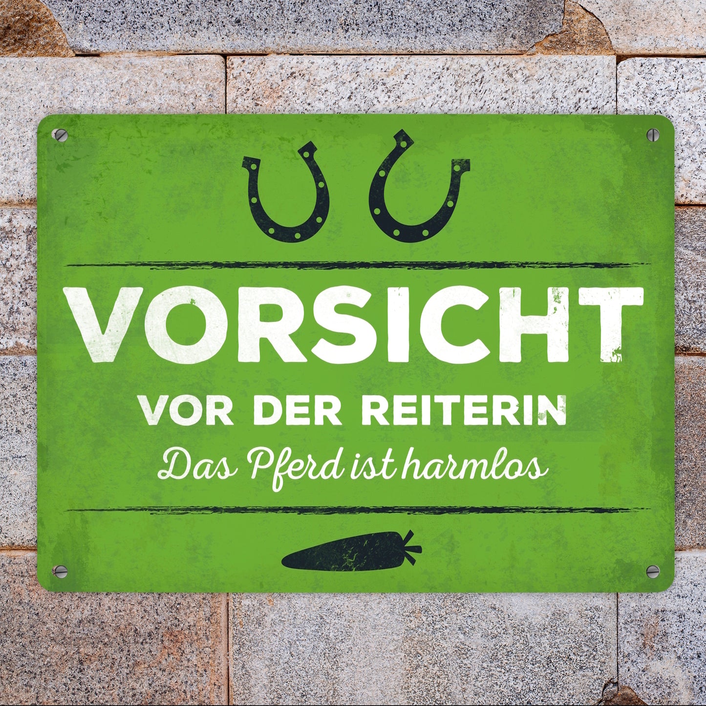 Metallschild XL mit Spruch: Vorsicht vor der Reiterin, ...