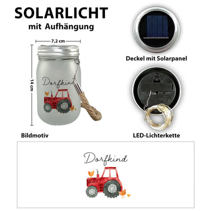 Dorfkind roter Traktor Solarlicht mit Spruch Dorfkind