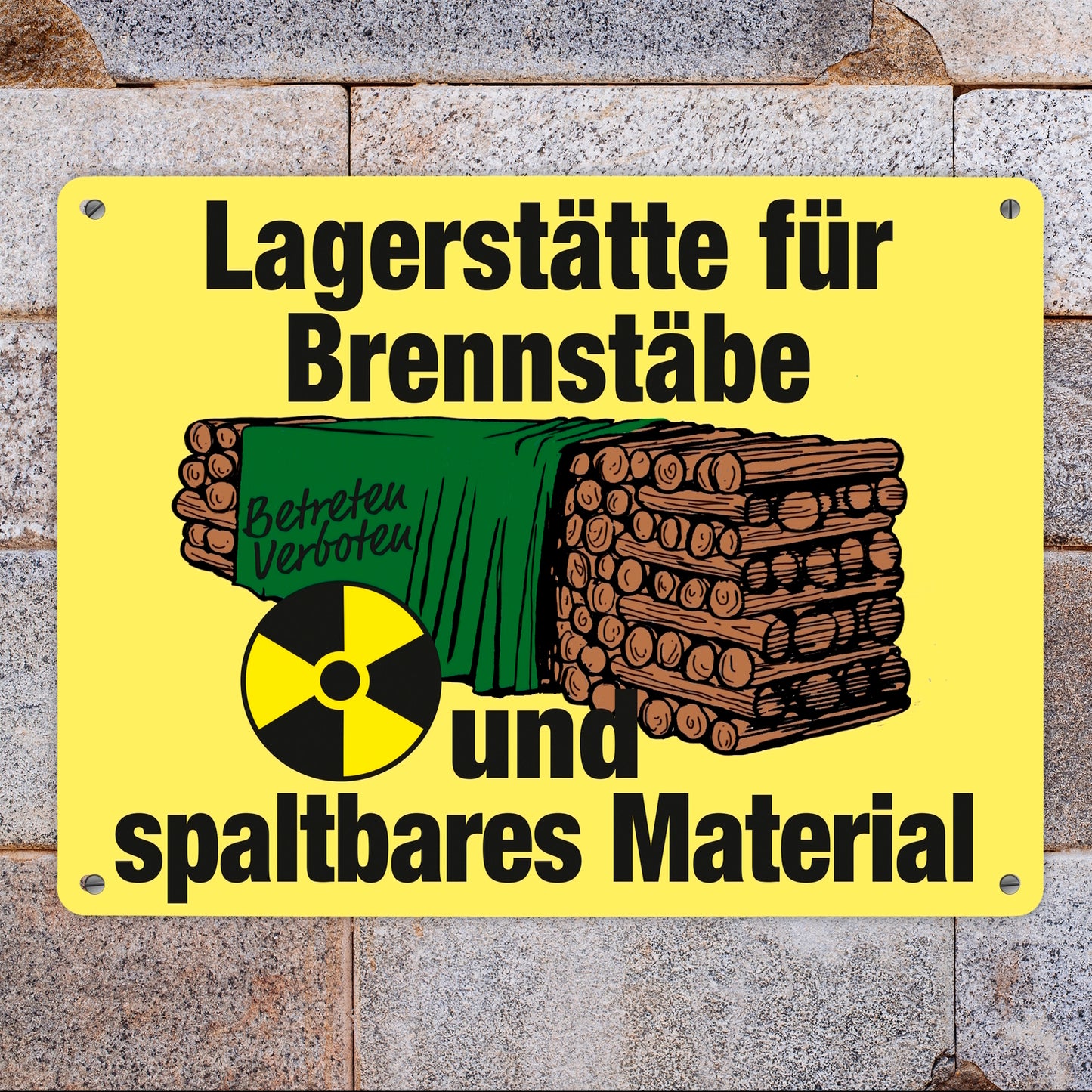 Lagerstätte für Brennstäbe - Brennholzlager Metallschild XL in 21x28 cm in Gelb