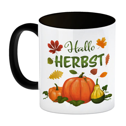 Hallo Herbst Kaffeebecher Schwarz mit hübschen Kürbissen