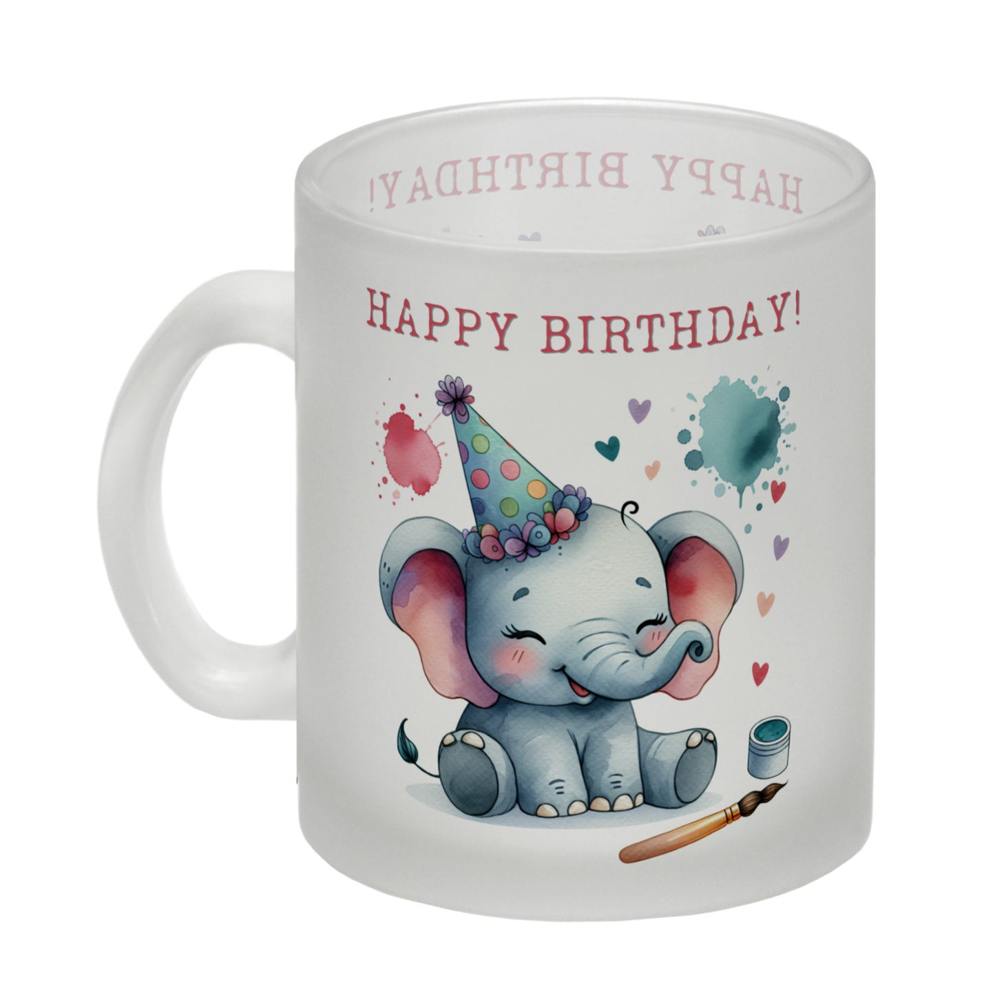 Happy Birthday Elefant Glas Tasse