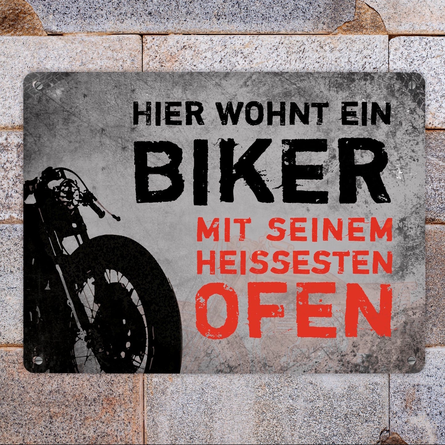 Metallschild XL mit Biker Motiv und Spruch: Hier wohnt ein Biker mit ...