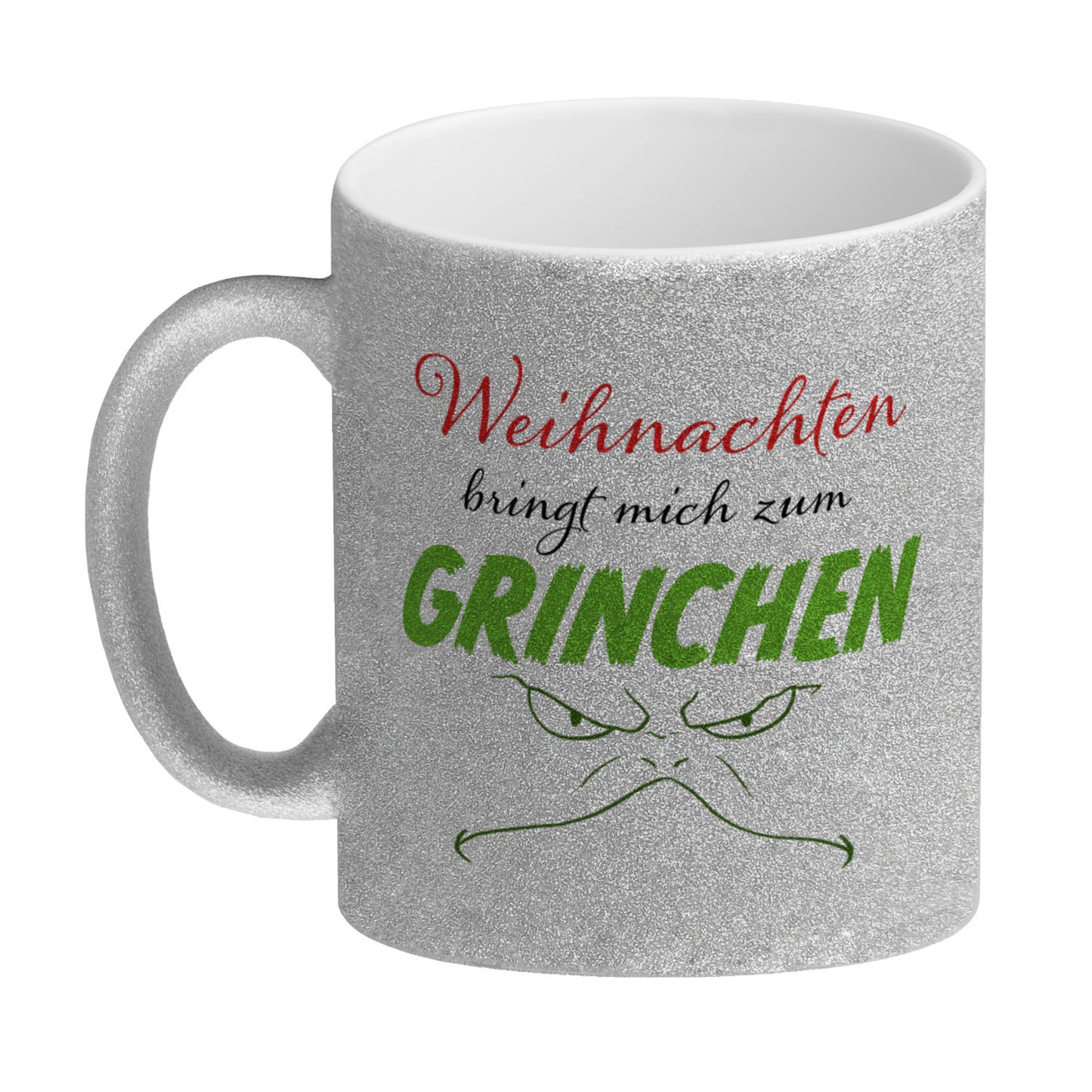 Weihnachten bringt mich zum grinchen Glitzer-Kaffeebecher mit Spruch