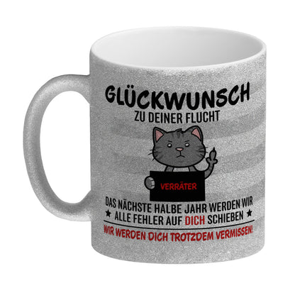 Glückwunsch zur Flucht, Verräter Mittelfinger Glitzer-Kaffeebecher mit Katze