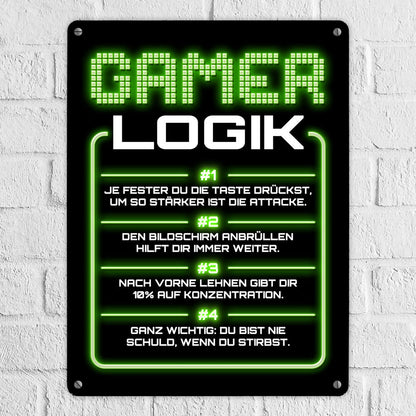 Gamer Logik Metallschild XL in 21x28 cm in grün