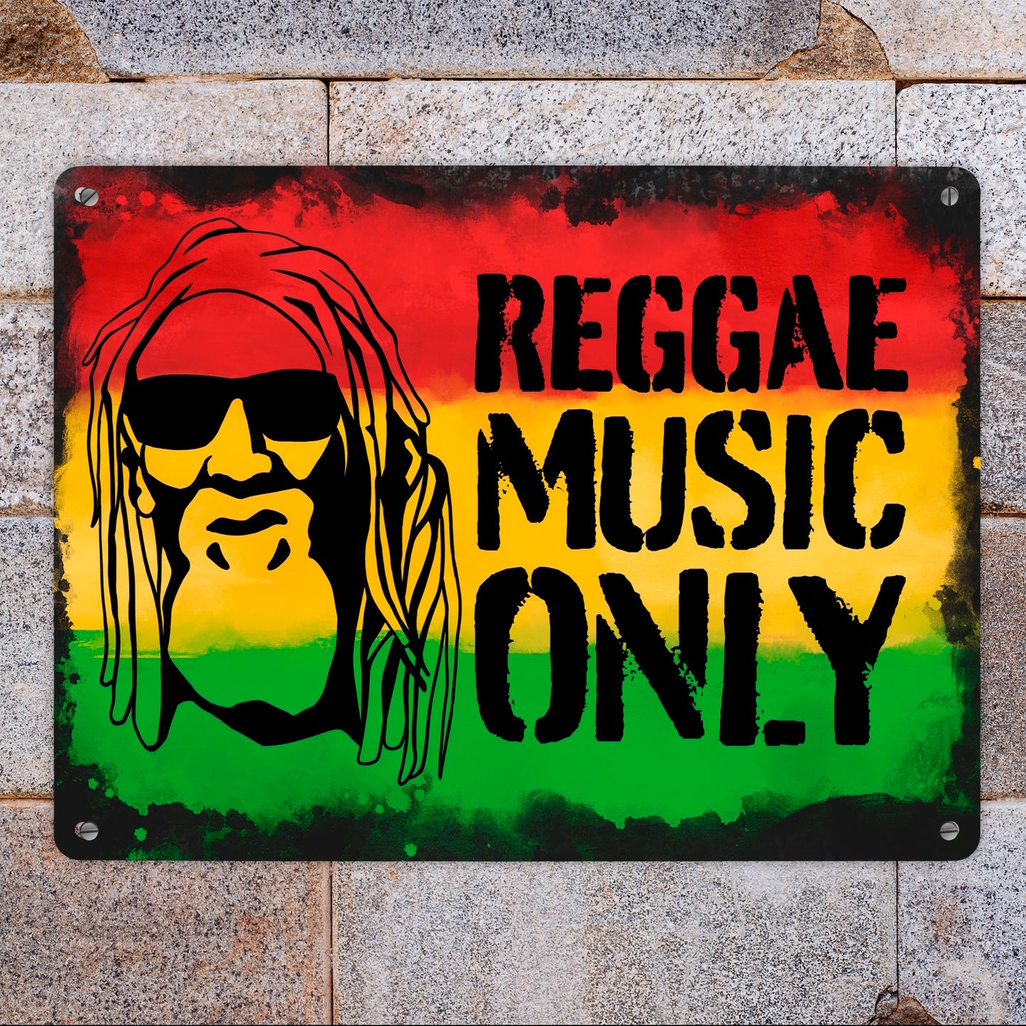 Reggae Music Only Metallschild XL in 21x28 cm mit Rastafarigesicht