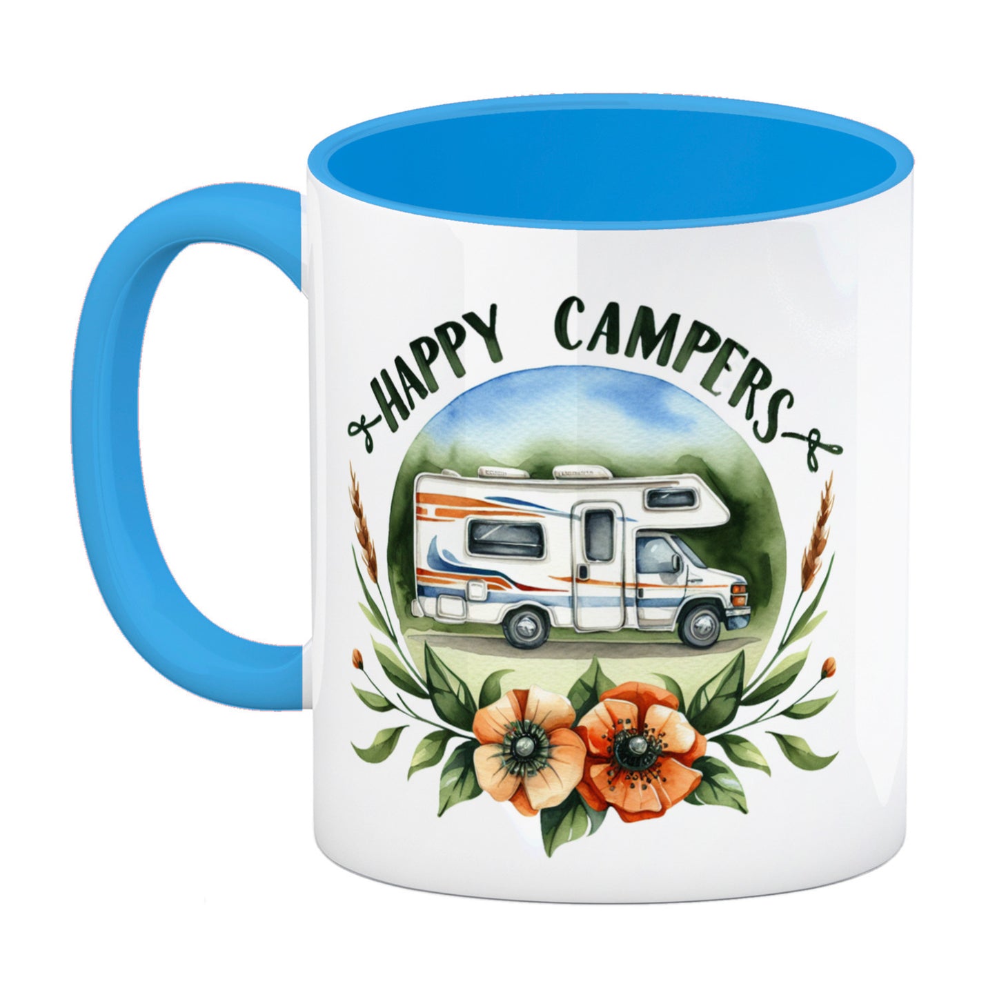 Wohnmobil Happy Campers Kaffeebecher in hellblau