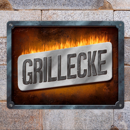 Metallschild XL mit Spruch: Grillecke