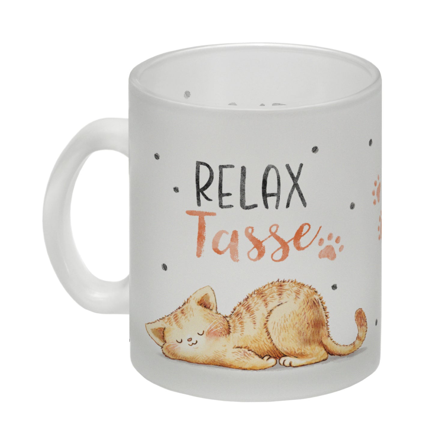 Relaxte Katze Glas Tasse mit Spruch Relax Tasse