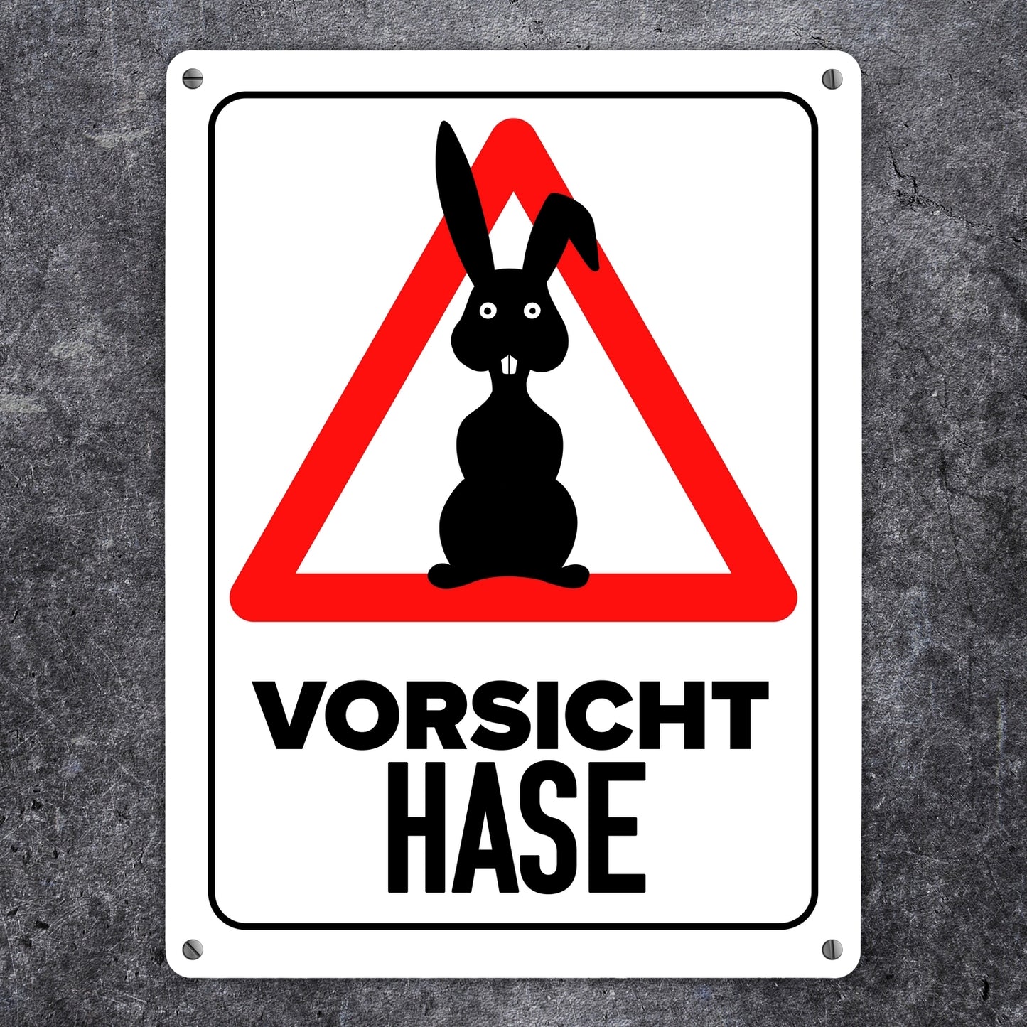 Vorsicht Hase Metallschild XL in 21x28 cm mit Hasen Silhouette