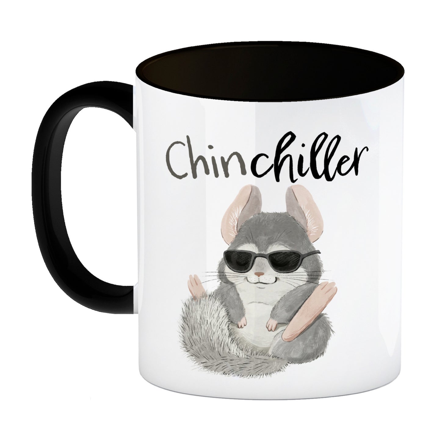 Chinchilla Kaffeebecher in schwarz mit Spruch Chinchiller