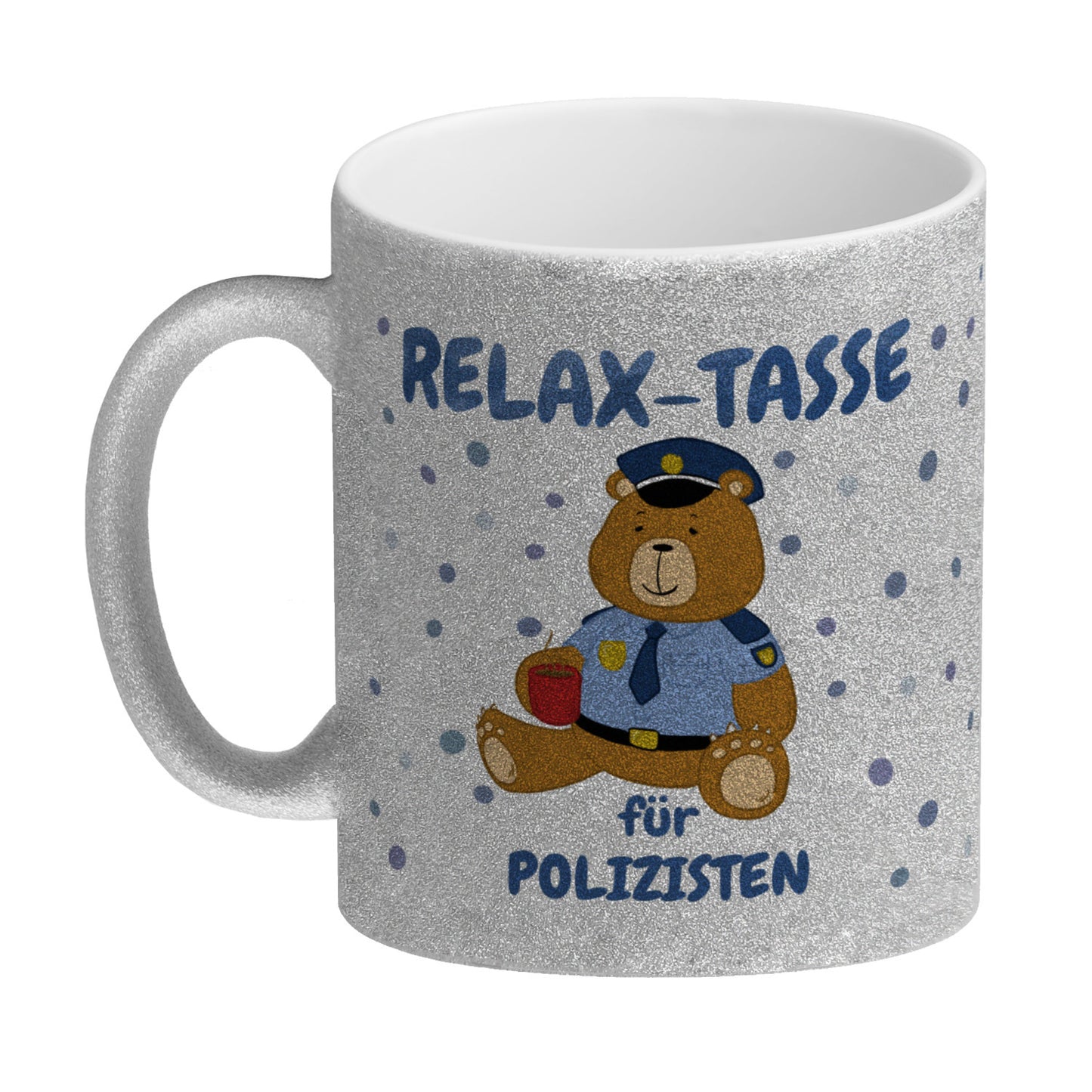 Relax Tasse für Polizisten Glitzer-Kaffeebecher mit hübschem Bär-Motiv