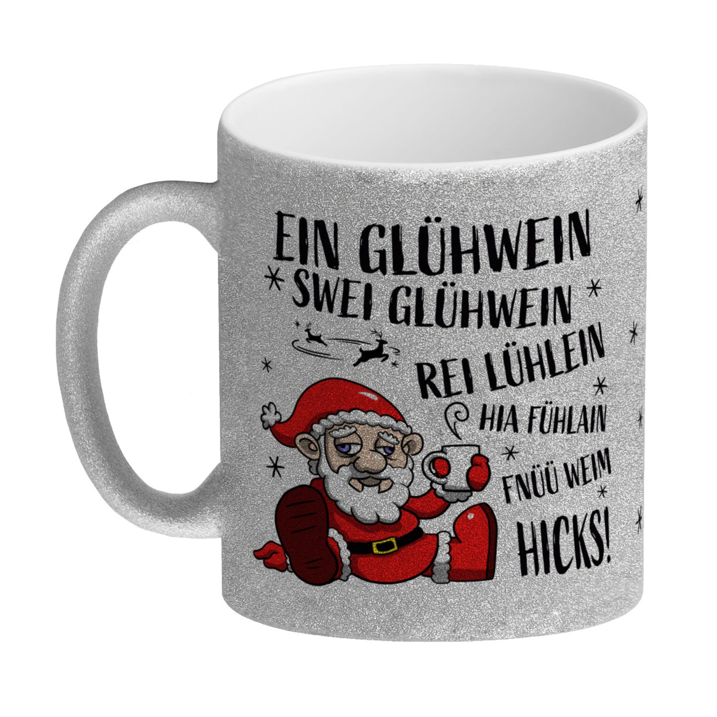 Betrunkener Weihnachtsmann Glühweintasse im Comicstil