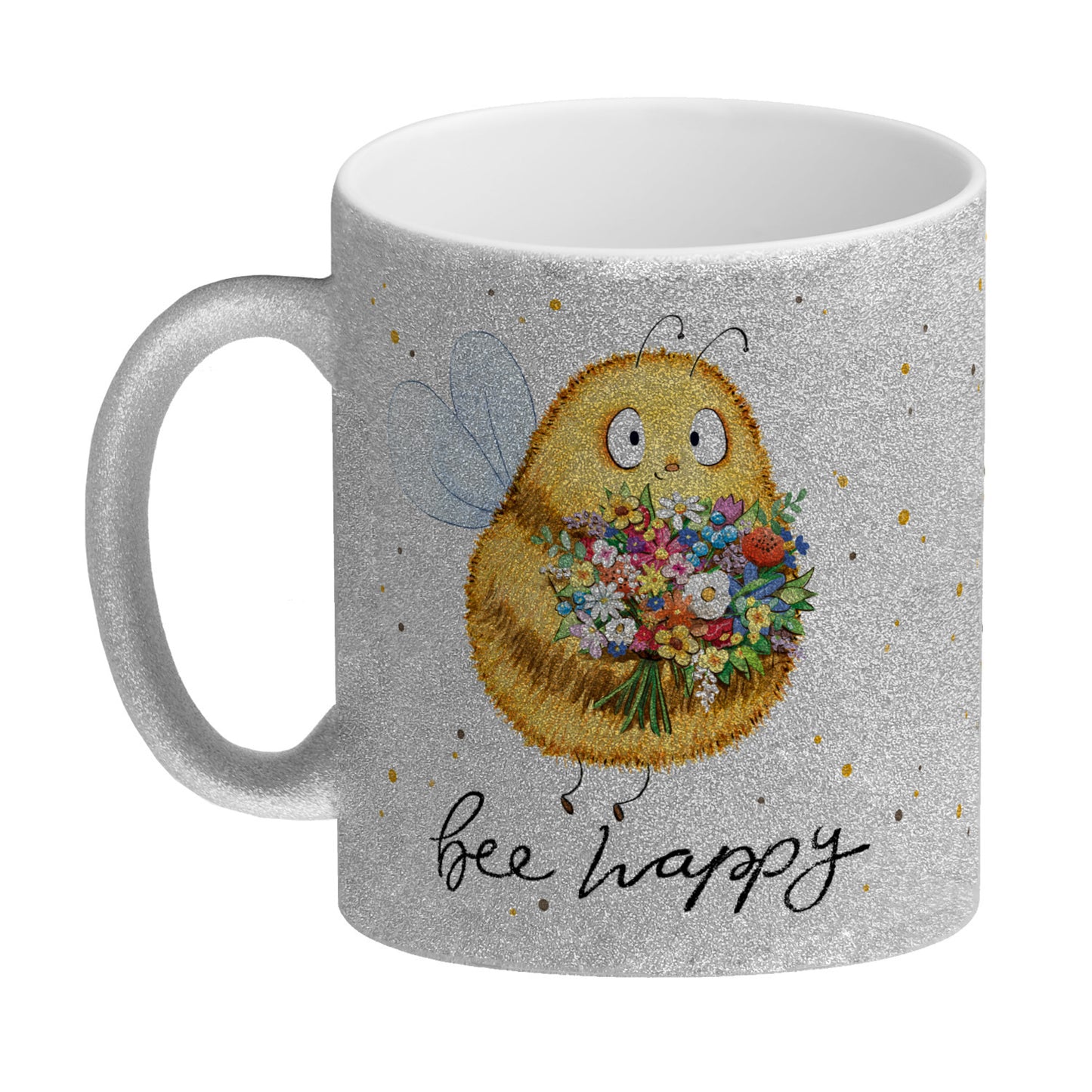 Pummel Biene Glitzer-Kaffeebecher mit Spruch Bee happy