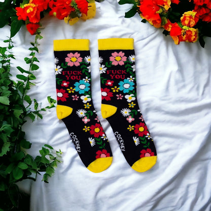 Fuck you Socken Funsocken Blumen Strümpfe in 37-42 im Paar