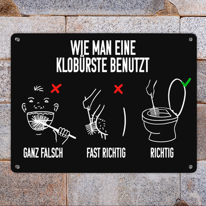 Wie man eine Klobürste benutzt Toiletten Metallschild XL in 21x28 cm