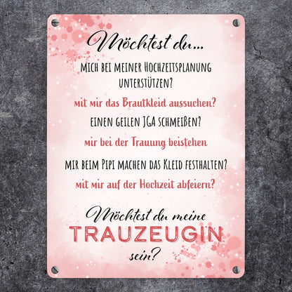 Möchtest du meine Trauzeugin sein? Metallschild in 15x20 cm