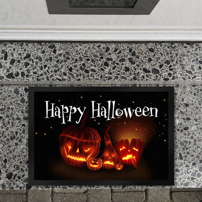 Fußmatte XL in 40x60 cm mit Kürbiskopf Motiv und Happy Halloween Schriftzug