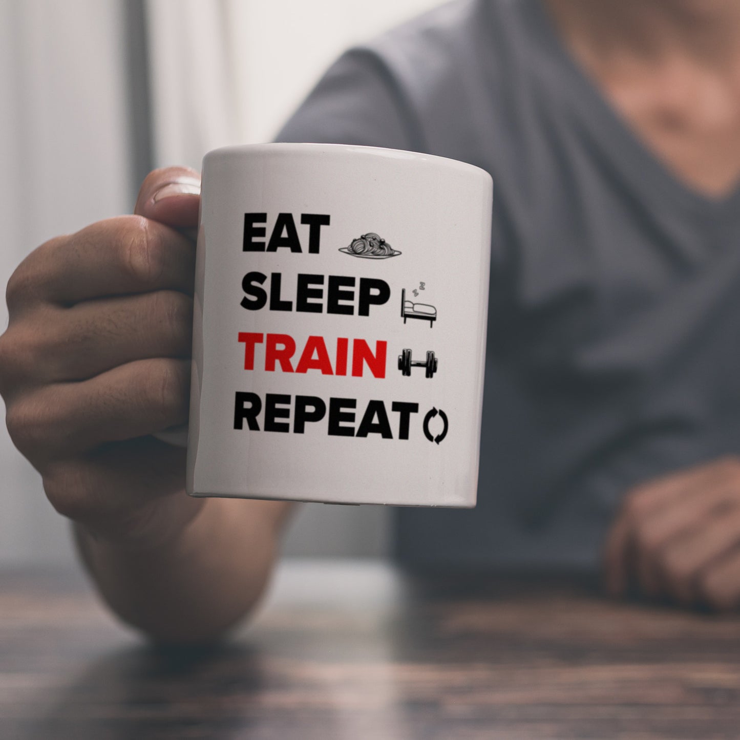 Eat Sleep Train Repeat Fitness Kaffeebecher