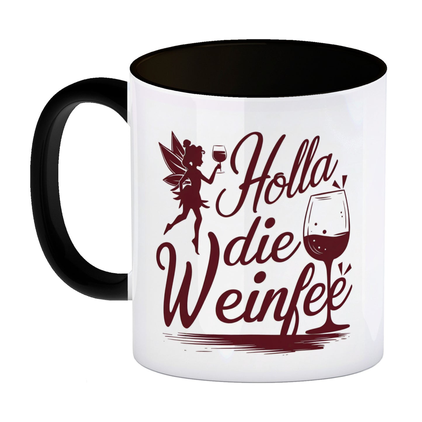 Fee mit Weinglas - HOLLA DIE WEINFEE Kaffeebecher in schwarz