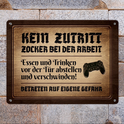 Metallschild XL mit Controller Motiv und Spruch: Kein Zutritt! Zocker bei der Arbeit