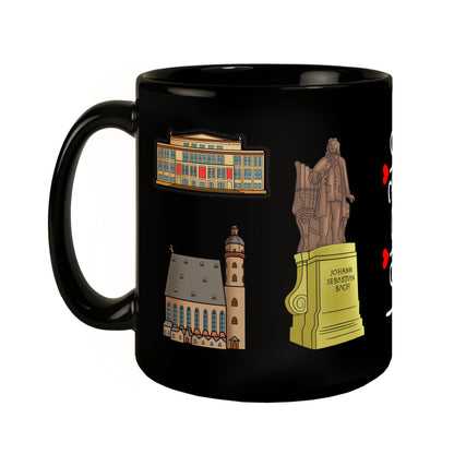 Leipzig Wahrzeichen Tasse in schwarz