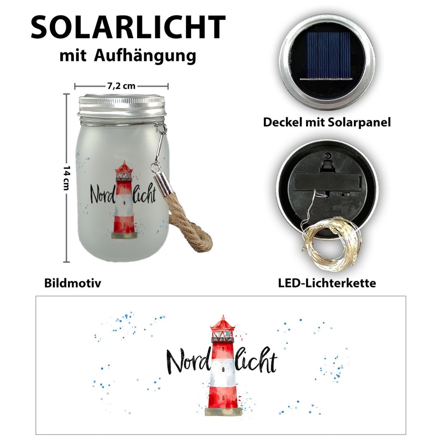 Leuchtturm Solarlicht mit Spruch Nordlicht