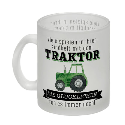 Traktor Glas Tasse mit Spruch Kindheitsträume - Für immer Traktor fahren