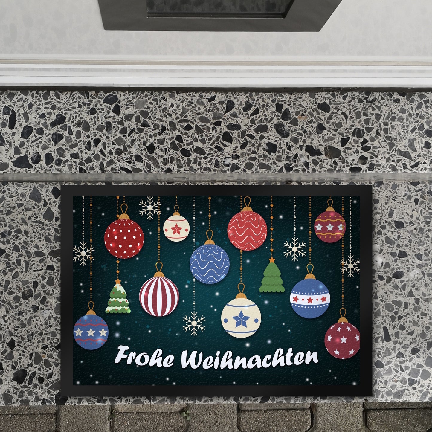 Frohe Weihnachten Fußmatte XL mit Christbaumkugeln Motiv