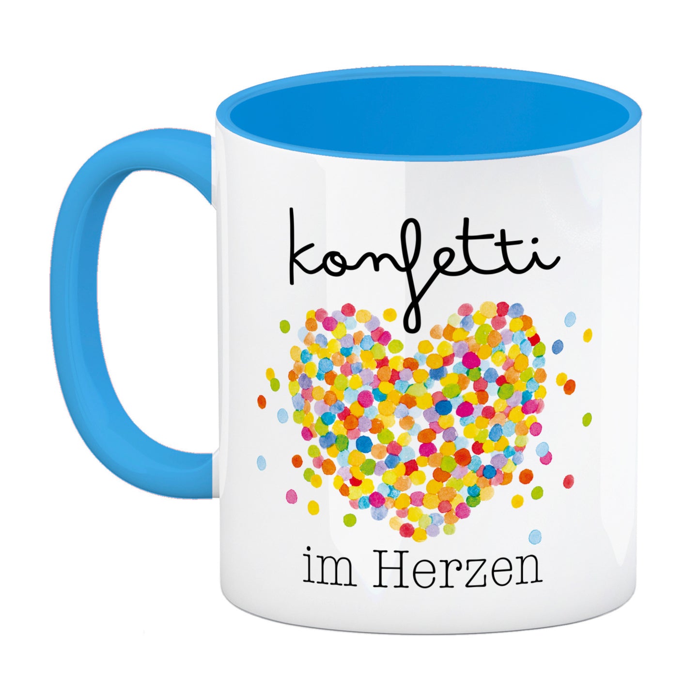 Konfetti im Herzen Karneval Geschenk Kaffeebecher in hellblau