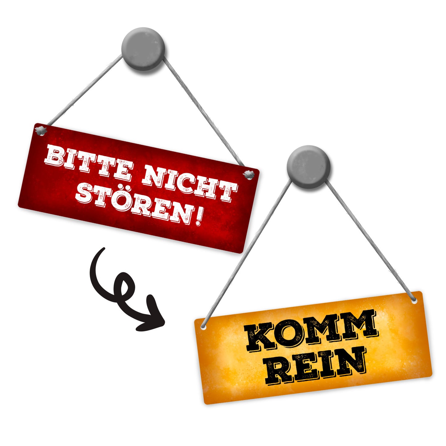 &quotBitte nicht stören - Komm rein&quot Wendeschild in Gelb und Rot mit Kordel