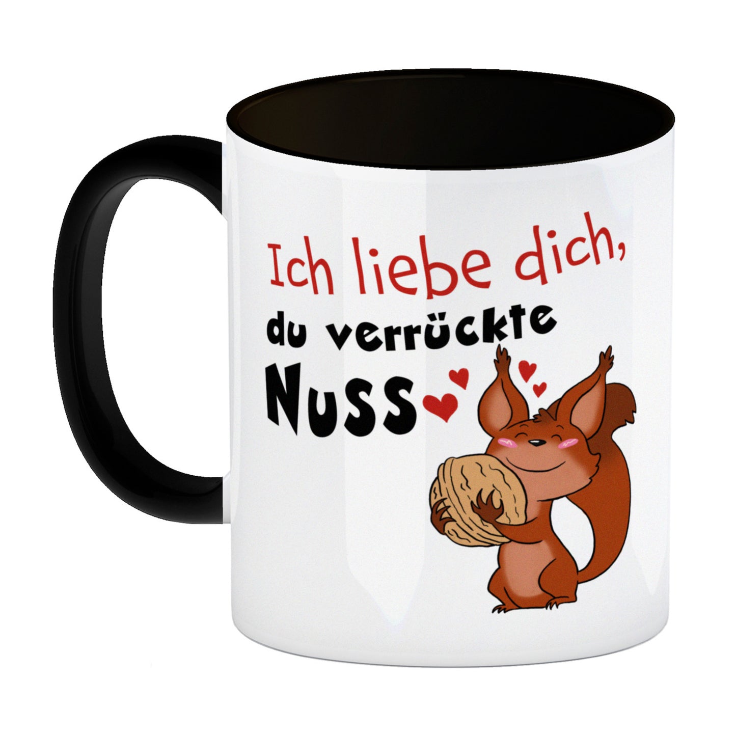 Ich liebe dich verrückte Nuss Kaffeebecher Schwarz mit süßem Eichhörnchen