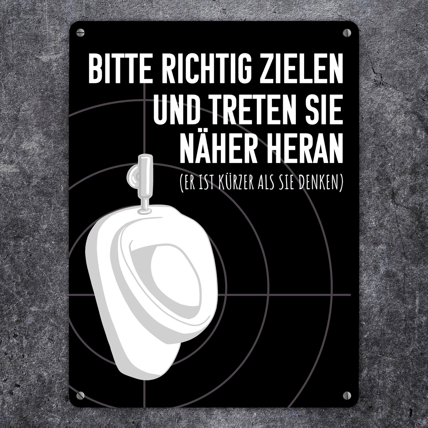 Bitte richtig zielen… Toilette Urinal Metallschild XL in 21x28 cm mit Fadenkreuz