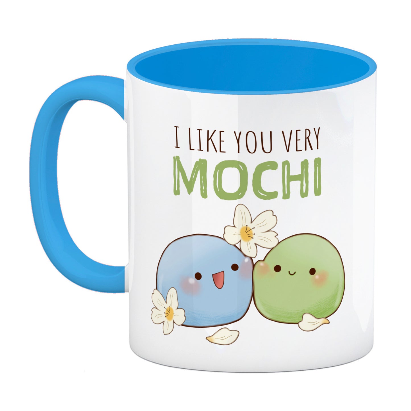 Mochi Freunde Kaffeebecher in hellblau mit Spruch I like you very Mochi